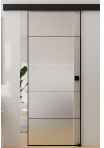 HORI Glasschiebetür Loft Design – ESG-Sicherheitsglas Milchglas ohne Bohrungen – Glastür zum schieben - Raumtrenner für Innenräume ohne Zubehör - Lofttür ohne Beschläge 2058 x 810 mm I ohne