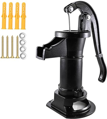 Durable Antique Cast Iron Pitcher Pump: Manual Hand Shake Suction Well Pump for Water Transfer, 25ft Maximum Lift, Easy Installation, Suitable for Outdoor Gardens, Ponds, and Backyards. (Black)