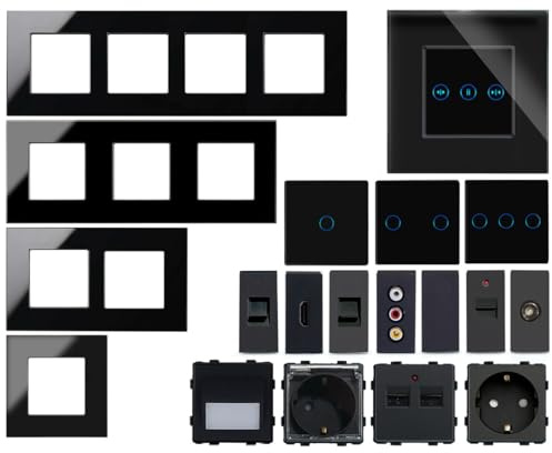 WLAN Touch Lichtschalter Wechselschalter Dimmer Serienschalter Steckdose | LED beleuchtet | Alexa/Google Home kompatibel | Glasrahmen | schwarz | LUXUS-TIME (WLAN Dimmer)