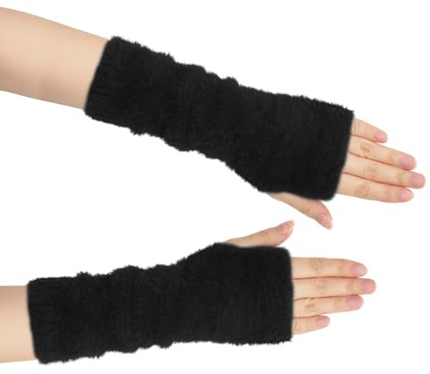 Long Keeper Winter Fingerlose Armstulpen für Damen Armstulpen Fingerlose Handschuhe Warme Kunstfell Handgelenkwärmer Y2K (Schwarz)