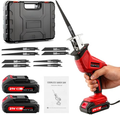wowspeed Sega a Gattuccio, Seghetto Elettrico a velocità Variabile da 0-4000 U/min, Sega Elettrica per Legno a Batteria da 21V, Seghetto Alternativo per Metalli, PVC con 2 Batterie e 8 Lame