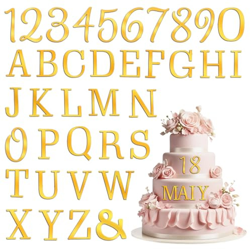 37 Stück Tortendeko Buchstaben Gold,Acryl Zahlen Tortendeko,Personalisiert Cake Topper,Alphabet A-Z,Zahlen 0-9,für Torte,Hochzeit,Geburtstag,Jubiläum,Feier Party