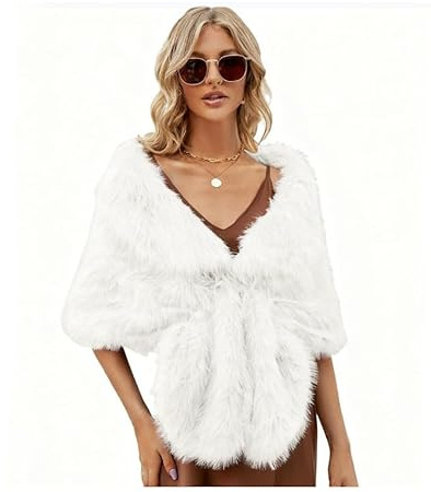 Waltonalice Kunstpelz Schal damen Winter Stola Bolero Wrap Retro Pelz Schal Poncho Damen Winter Cape Warm Kuschelig Elegant Umhang Umhängetuch Wickeln stola 20er jahre damen