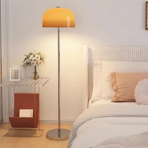Lampadaire pour salon Lampadaires de 61 pouces avec abat-jour en verre orange LED 3000K Lampe sur pied haute en forme de champignon Lampe haute sur poteau de couleur chromée avec interrupteur au pied