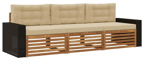 vidaXL Outdoor-Sofagarnitur mit Kissen 3 pcs Natur und Beige Polyester, Outdoor Lounge, Moderne Ecksofa, Gartenmöbel, Terrassen-Sitze, Komfortables Set für Wohnräume