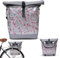 IKURI Fahrradtasche für Gepäckträger Satteltasche Einzeltasche Packtasche, abnehmbar, mit Tragegurt zum Umhängen, aus Wachstuch, Wasserdicht, mit Kirschblüten - Modell Hanami silber