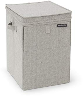 Brabantia - Wäschebox Stapelbar - Wäschekorb - Leicht zu befüllen und zu entleeren - Großes Volumen - Schnell flach zusammengefaltet - Leichte und stabile Griffe - Grau - 35 L- 37.0 x 44.5 x 32.0 cm