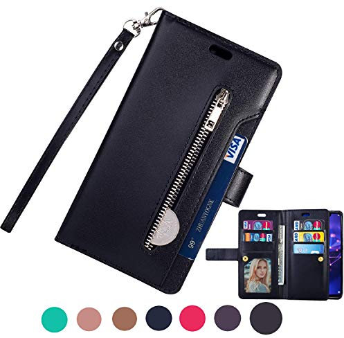 ZCDAYE Brieftasche Schutzhülle für Samsung Galaxy S10,Premium PU Leder Handytasche Stand Kartenfach Magnet Hülle Case Handyhülle Kompatibel mit Samsung Galaxy S10, Schwarz