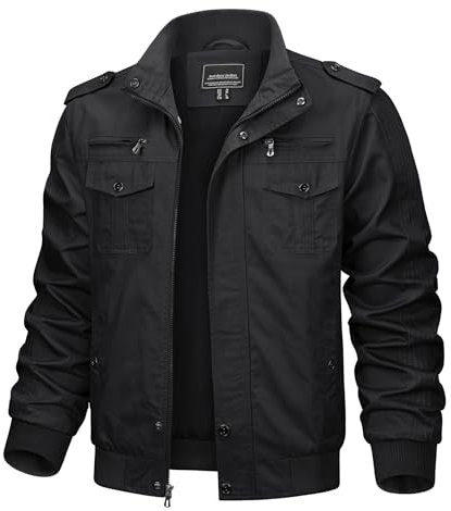 TACVASEN Herren Übergangsjacke Leichte Baumwolljacke Stehkragen Fliegerjacke Frühling Jacke Blouson für Männer, (XL, Schwarz)