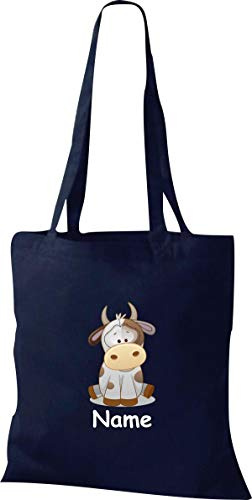 Shirtinstyle Stoffbeutel Tasche, Tiermotiv Kuh mit Wunschnamen, Natur Zoo Tiere Animal, Geschenk, Baumwolltasche, Logo, Spruch, Verwandschaft, Motiv, Farbe Rosa
