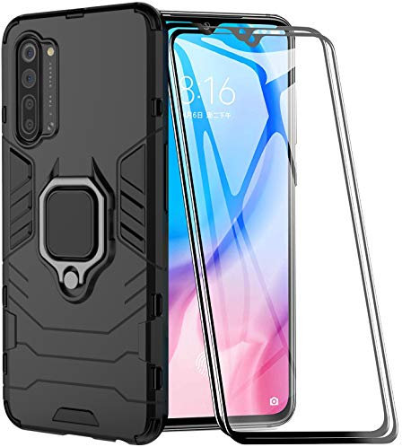 XIFAN Coque pour Oppo Find X2 Lite Nouveau Robuste Anneau Support Fonctionne avec Support De Voiture Magnétique Étui Housse, Noir + 2 Pack Verre Trempé Écran Protecteur