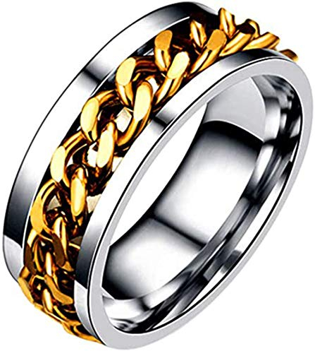 PAADIYA Spinner Ring Frauen Männer Mit drehbarer Kette Titanstahlringe Bier öffnen gotisch Punk Biker Rock Freundschaftsringe Band Ring (Gold, 57 (18.1))