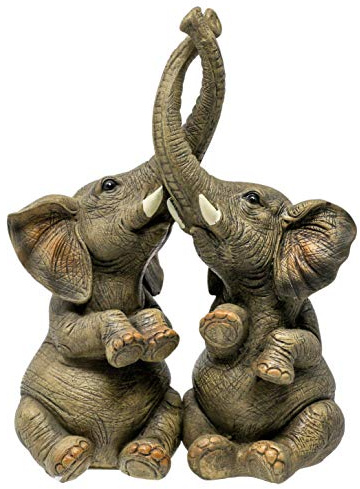 Thorne Antiques & Collectables Mr & Mrs Elephants - Loving Elephant Statue With Entwined Trunks (Grey)