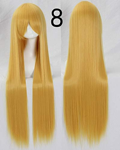 100CM 39 '' lange gerade Perücken Hitzebeständiges synthetisches Haar Frauen Universal Anime Cosplay Perücke Kostümzubehör Party Perücken + Mütze 8