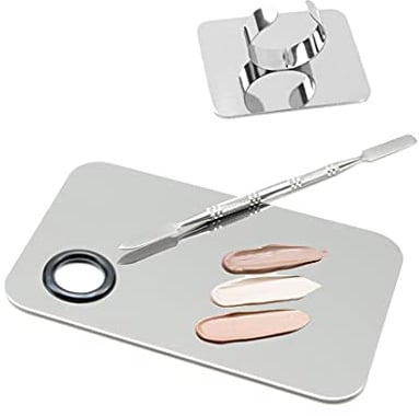 MEETOZ 2pcs Stainless Steel Cosmetic Makeup Palette, Upgrad Stainless Steel Metal Makeup Palette with Spatula Artist Tool for Mixing Foundation Nail-Art (A)