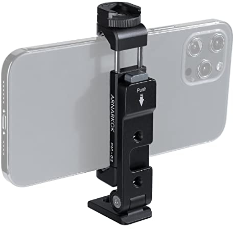 Arnarkok Handy-Stativhalterung mit 2 Kaltschuhen,360 Grad drehbar, 0,6 cm (1/4 Zoll) Schraube,Stativ-Handyhalterung,kompatibel mit iPhone12 13 14 15 16Pro Max, Smartphone-Halterungsadapter