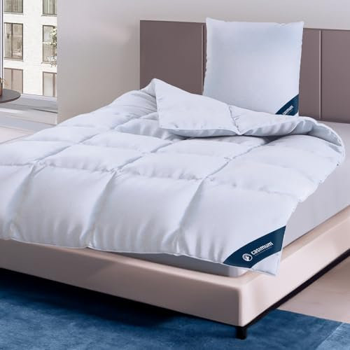 casimum Daunendecke, Premium 4 Jahreszeiten Bettdecke 155x200 cm, Füllung: 90% Daunen, 10% Federn, Bezug: 100% Baumwolle, allergikerfreundlich, Made in Germany
