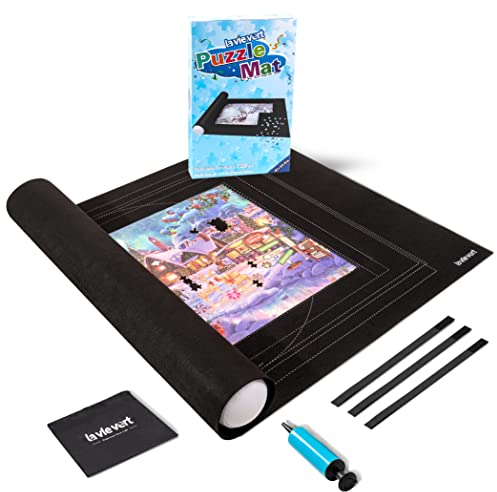 Lavievert Jigsaw Puzzle Mat Roll Up with Unique Auxiliary Line Design for Up to 2000 Pieces, Portable Jigsaw Board Puzzle Saver Holder with Storage Bag & Hand Pump for Adults & Kids