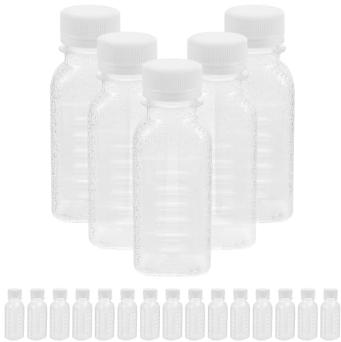 30 Stück Leere Plastikflaschen zum Befüllen, 100 ml Trinkflasche aus PET mit Schraubdeckel, Weithalsflaschen leer für Milch Säfte Saft Wasser, 4.5x4.5x10.5cm