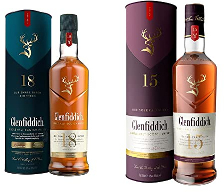Glenfiddich - Whisky de malta 18 años & Whisky premium de malta escocés 15 años – 70cl