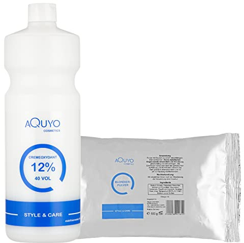 Style & Care Blondierpulver 500g + Creme Oxydant Entwickler 12% (1000ml) zum blondieren oder aufhellen der Haare | Set Blondierungspulver und Wasserstoffperoxid H2O2