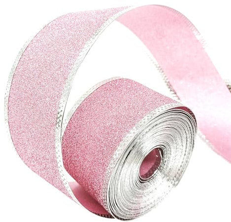 33Ft/10Meters Pink Glitter Christmas Ribbon Wreath Present Wedding Arts Crafts Gift Wrapping