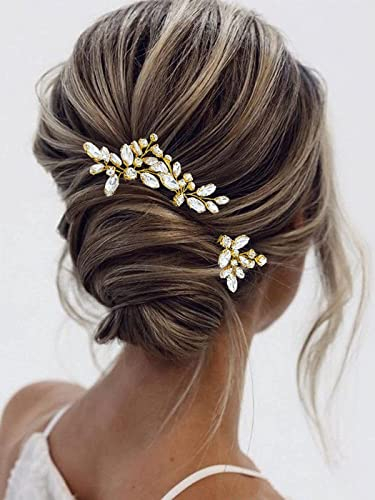 SINLOV Braut 3 Stück Kristall Hochzeit Haarnadeln Braut Rhinesone Haarteile Brautjungfer Perle Haarschmuck für Frauen (Gold)