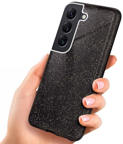 ONEFLOW Glitter Case für Samsung Galaxy S22 Plus Glitzer Handyhülle mit Kameraschutz, Stylische Hülle Glitzernd, Dünne TPU Schutzhülle für Damen, Glitzerhülle Qi kompatibel, Schwarz