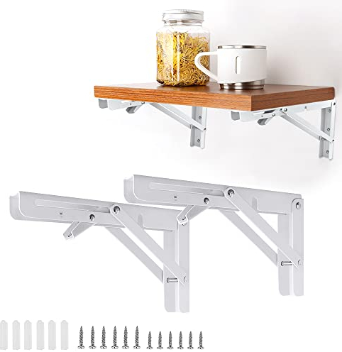 QINERSAW 2er Set 350mm Schwerlast Klappkonsole Weiß Wand Klappkonsole Tisch Klappregalhalterungen klappbar Regalträger Klappscharnier Schwerlast Klappwinkel Klapphalterung Klappträger Wandmontage