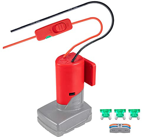 Power Wheel Adapter for Milwaukee 12V M12 Battery Adapter Battery Converter Kit with Switch Fuse & Wire Terminals 14AWG Wire Power Connector RC Toy RC Car Robotics Work Lights