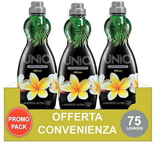 UNIQ Perfumed emotions - Detersivo Lavatrice Liquido Ultra Concentrato - 75 Lavaggi - Dream - Profumo di Fiori d'Arancio - 3 Mesi di Bucato - Offerta Convenienza, 2250.0 millilitro