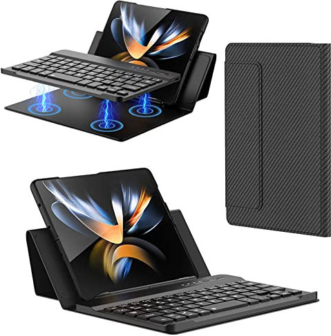 Case for Samsung Galaxy Z Fold4 with Keyboard Holster, S Pen Holder, Portable Folding Bluetooth Keyboard, Leather Case for Mate Xs 2, Kickstand Cover for Z Fold 3/Fold2/Mi Mix Fold (Carbon Fiber)