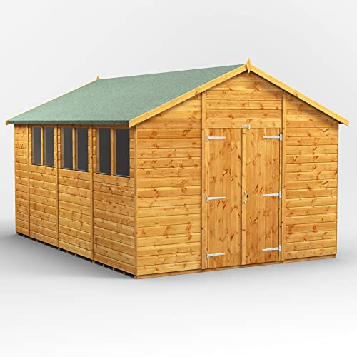 Powersheds High Grade Premium Apex Garden Wooden Shed with Double Door, Security Features, PVC Window sills, made from 12mm extra thick Timber & Toughened Glass