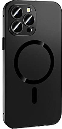 Sentechx Magnetic Metal Case Compatible with iPhone, Magnetic Charging Aluminium Metal Bumper Matte Case Cover, 360 Degree Full Protection Case for iPhone 14/13/12 Pro Max Black