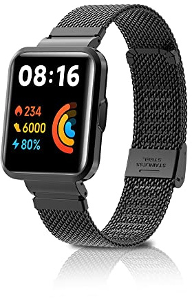PaceBid Métal Bracelet pour Xiaomi Redmi Watch 2 Lite, Avec Métal Cadre | Acier Inoxydable Métal Avec Cadre Bracelet Taille Ajustable Femmes & Hommes Bracelets pour Xiaomi Redmi Watch 2 Lite, Noir