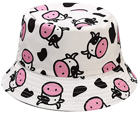 Enodtter Cappello alla pescatora per donne, ragazze, uomini, Testa di mucca con bocca rosa (bianco), Taglia unica