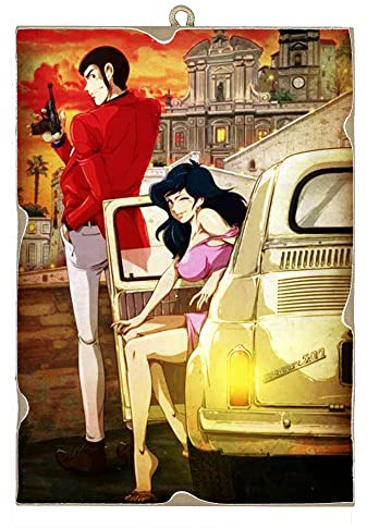 KUSTOM ART Bild im Vintage-Stil, Comic-Serie, Lupin III, Druck auf Holz, 25 x 18 cm.