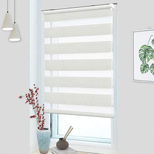MupFup Doppelrollo Klemmfix ohne Bohren,Duo Rollo Klemmrollo natürliche 90 x 120cm(BxH), Lichtdurchlässig & Verdunkelnd Fensterrollo für Schlafzimmer, Badezimmer, Wohnzimmer Fenster und Tür