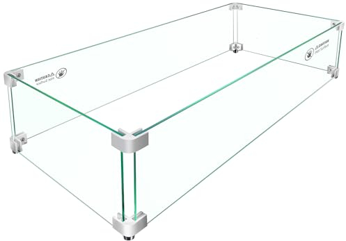 Pariplus Windschutz für Feuerstelle, 76,2 x 35,6 x 17,8 cm, rechteckig, für den Außenbereich, Gas-Feuerstelle, dickes und langlebiges gehärtetes Glas mit harten Aluminium-Eckhalterungen, einfache