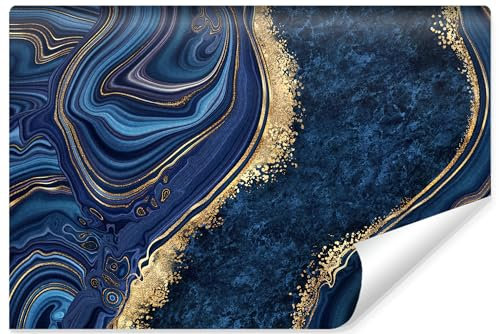 Muralo - 3D Non-Woven Wallpaper - Photo Wallpaper 3D Effect - Wallpaper for Living Room Bedroom Wall Wallpaper - Abstract Blue Marble Motif - Width 416 cm x Height 290 cm