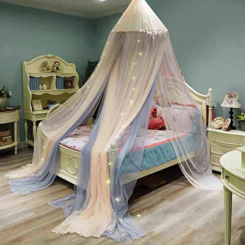 AfGift Princess Mosquito Bed Canopy mit LED-Licht, Elegantes Dome-Bettnetz, Baldachin, Moskitonetz für Einzel- bis Kingsize-Betten, Mesh-Bettzelt, Schlafzimmerdekoration,G,1M