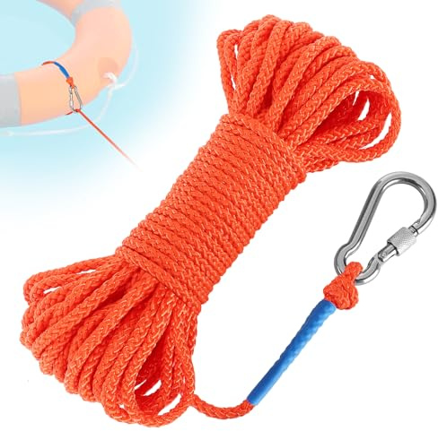 Water Floating Lifesaving Rope - Professional Throwing Rope Line, Pool Life Preserver Ring Rope, Durable Polypropylene Rope for Swimming Small Boating Kayak Inflatable Boat (Orange)