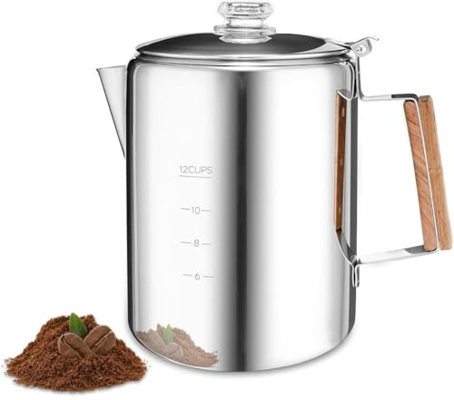 Lwaviwer Cafetière percolateur pour feu de camp Cafetière en acier inoxydable pour camping extérieur maison 12 tasses