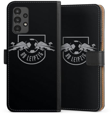 DeinDesign Klapphülle kompatibel mit Samsung Galaxy A13 4G Handyhülle aus Kunst Leder schwarz Flip Case Offizielles Lizenzprodukt RB Leipzig Logo
