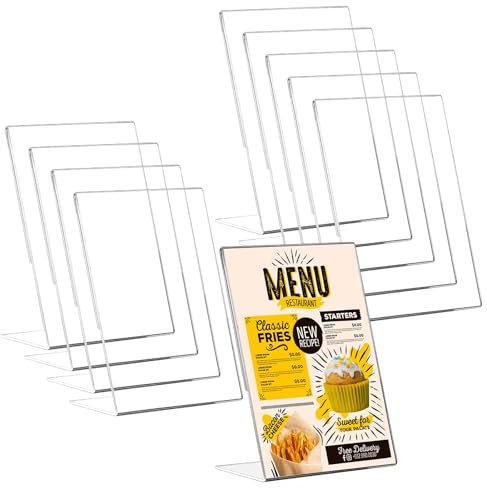 ZOFUN 10 Stück Aufsteller A4, Tischaufsteller A4 Acryl ständer A4, Schräg Tischaufsteller a4 Werbeständer/L-Ständer,Transparent Din A4 Aufsteller für Fotos, Cafés, Restaurants, Ausstellungen, Büros