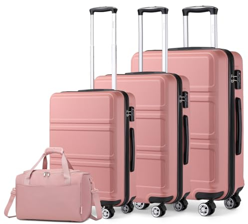Kono Set de 4 Valises de Voyage Rigide Valise (55cm/65cm/74cm) à 4 roulettes avec Serrure TSA + Sac de Voyage Ryanair 40x20x25cm, Rose