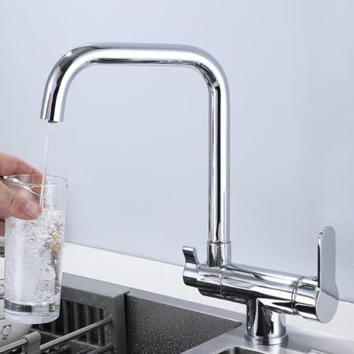 Grifo Cocina 3 Vias Osmosis Abatible Giratorio a 360° 2 Asas Latón Grifo de Cocina 3 Vias Osmosis-Cromo