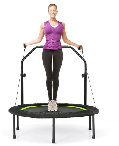 COSTWAY Mini Trampolino Pieghevole 101cm, Trampolino Fitness per Adulti e Bambini con Maniglia Altezza Regolabile, Capacità di Carico 150 kg (Verde)
