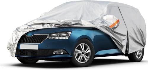 LEMAS Vollgarage Autoabdeckung für Skoda Fabia 1999-2022 2023 2024, Schnee/Kratzfest/Uv-Schutz Oxford Autoplanen Garagen, Hagelschutzplane,Silver