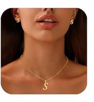APMGONT Damen Gold Initial Halsketten, Edelstahl Gold Buchstaben Ohrringe Halskette, Edelstahl Initial Halsketten, Personalisierte A-Z Buchstabe Geschenk für Frauen Mädchen (S)